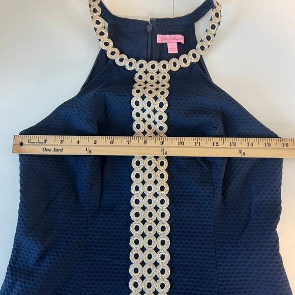 Lilly Pulitzer Sasha Shift Dress Women's Size 4 Navy Blue Metallic Gold - Picture 14 of 16